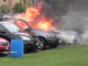 Two vehicles on fire at a parking lot at Saint Viator on Monday, May 1, 2023