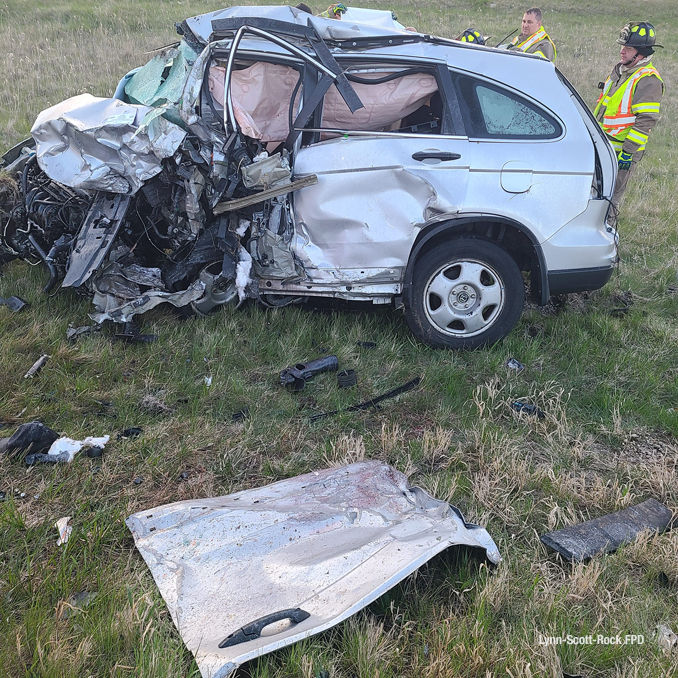 Vehicle damaged in a wrong-way crash on Interstate 39 on Monday, April 24, 2023 (SOURCE: Lynn-Scott-Rock FPD)