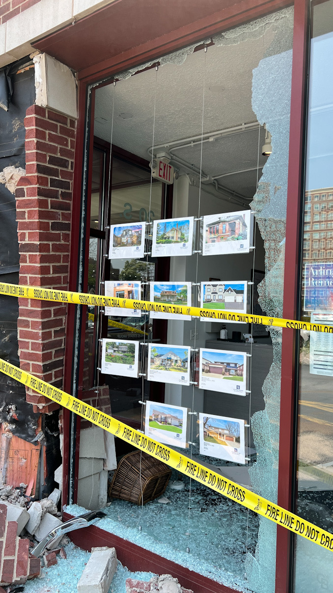 Damage from a crash into a storefront at 20 South Dunton Avenue in Arlington Heights on Thursday, June 8, 2023