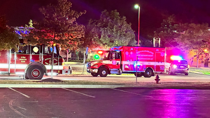 A Schaumburg Fire Department ambulance at the scene where a teen died from complications of cocaine and alcohol intoxication on Sunday, May 28, 2023 at about 2:30 a.m.