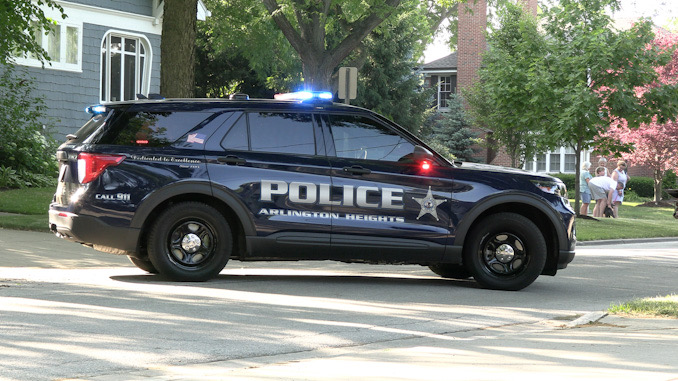 Arlington Heights police officers blocked Euclid Avenue in both direction after a crash at Euclid Avenue and Haddow Avenue in Arlington Heights on Monday, June 19, 2023 (PHOTO CREDIT: TJ Seputis)