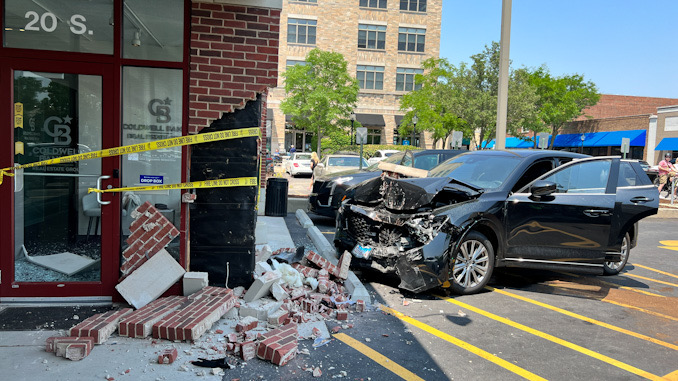 Damage from a crash into a storefront at 20 South Dunton Avenue in Arlington Heights on Thursday, June 8, 2023