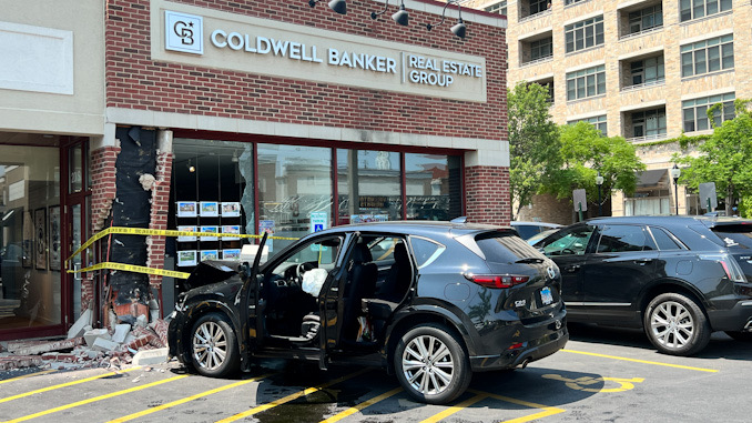 Damage from a crash into a storefront at 20 South Dunton Avenue in Arlington Heights on Thursday, June 8, 2023