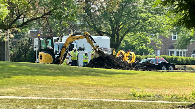 Gas line repairs after gas fueled fire was reported around 6:00 a.m. Saturday morning June 24, 2023 on the north side of Golf Road west of Meier Road in Mount Prospect