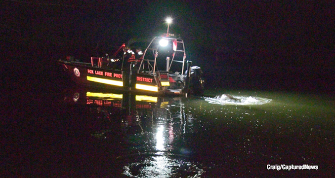 Fox Lake Fire Protection District boat on the scene of a drowning in Long Channel between Spring Lake and Petite Lake (Craig/CapturedNews)