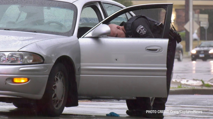 Bullet hole in the driver's door in a motorist's vehicle after the motorist was shot near Libertyville, Tuesday, June 13, 2023 (Craig/CapturedNews)