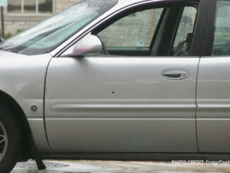 Bullet hole in the driver's door in a motorist's vehicle after the motorist was shot near Libertyville, Tuesday, June 13, 2023 (Craig/CapturedNews)