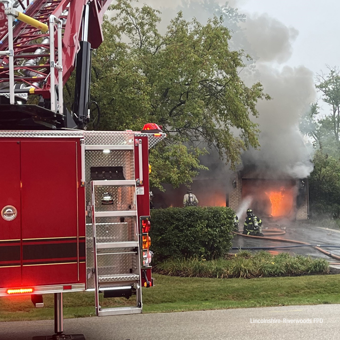 Fire attack by Lincolnshire-Riverwoods firefighter on Rose Terrace in Riverwoods on Monday morning, September 11, 2023 (SOURCE: Lincolnshire-Riverwoods Fire Protection District)