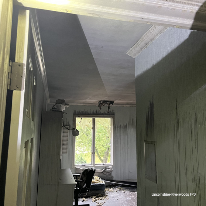 Thanks to a closed door during the fire, there is minimal damage in this room in a 2-story home on Rose Terrace in Riverwoods on Monday morning, September 11, 2023 (SOURCE: Lincolnshire-Riverwoods Fire Protection District)