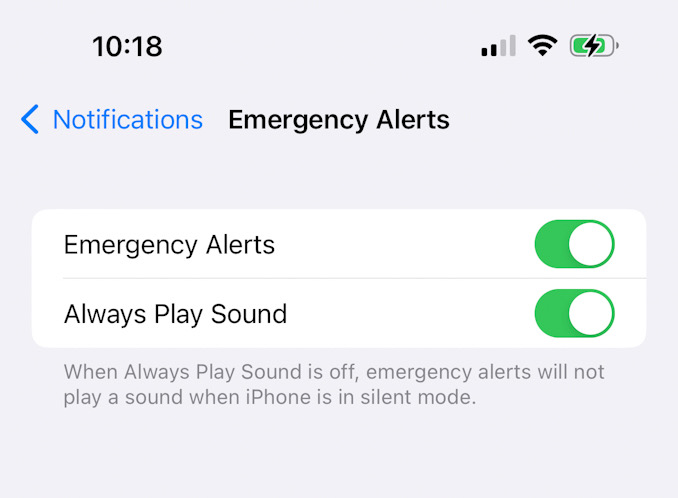 On an Apple iPhone users can turn off the emergency notification sound that plays when a phone is in silent mode -- although the government advises against this practice