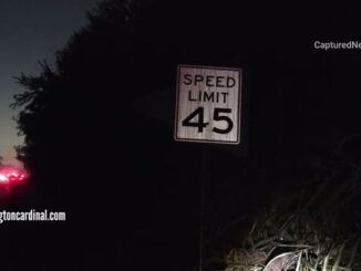 A 45 MPH sign near the scene of a death investigation at the intersection of Dundee Road and Guthrie Drive in Inverness where a woman was found dead in the road on Monday, September 18, 2023 (CARDINAL NEWS)