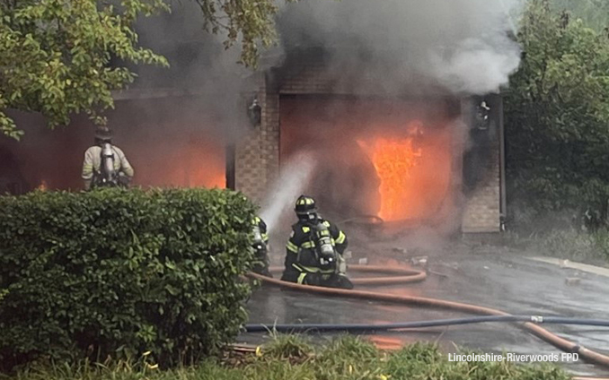 Fire attack by Lincolnshire-Riverwoods firefighter on Rose Terrace in Riverwoods on Monday morning, September 11, 2023 (SOURCE: Lincolnshire-Riverwoods Fire Protection District)