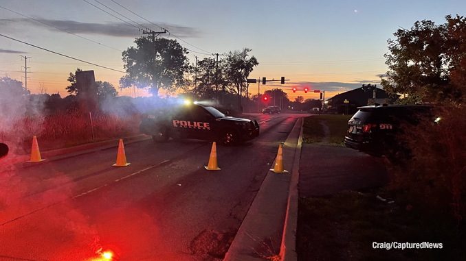 Investigation at an intersection crash involving a Saturn and motorcycle that killed the motorcyclist at Green Bay Road (Route 131) and 10th Street in Waukegan on Sunday, September 24, 2023 (SOURCE: Craig/CapturedNews)