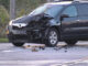 Extensive damage to a Saturn after a crash with motorcycle that killed the motorcyclist at Green Bay Road and 10th Street in Waukegan on Sunday, September 24, 2023 (SOURCE: Craig/CapturedNews)