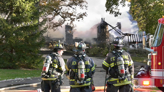 Destroyed house fire scene in the block of 0-99 Robin Crest Road in Hawthorn Woods on Tuesday, October 17, 2023 (PHOTO CREDIT: Craig/CapturedNews)