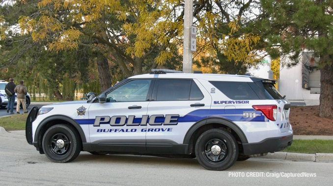 A wrecked Ford Explorer at a fatal crash scene on Sunday, October 22, 2023 at 1010 Johnson Drive in Buffalo Grove (Craig/CapturedNews).