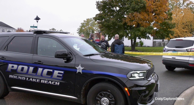 Round Lake Beach police and Lake County MCAT on scene after a sledge hammer attacker was shot and killed by police on Wednesday, October 25, 2023 (PHOTO CREDIT: Craig/CapturedNews).