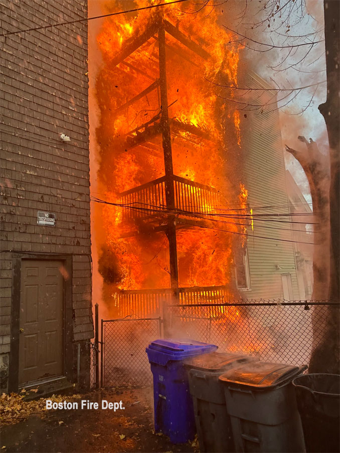 Fire on Ellington Street in Boston injures one person and displaces 29 people Saturday, November 25, 2023 (SOURCE: Boston Fire Department).