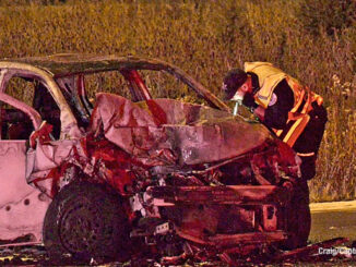 Police MCAT on the scene after a Gurnee Police Department SUV was struck from behind while it was stopped behind another vehicle in the southbound lanes of Route 41 between Washington Street and Route 120 late Thursday night, November 9, 2023 (PHOTO CREDIT: Craig/CapturedNews)