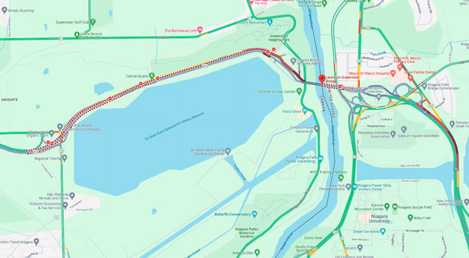 Lewiston-Queenston Bridge Explosion Map (Google Traffic Layer/Map data ©2023 Google)