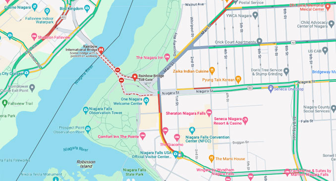 Rainbow Bridge Explosion Map (Google Traffic Layer/Map data ©2023 Google)