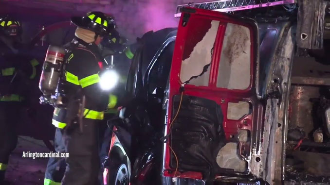 Work van fire at Mitsuwa Marketplace, 100 East Algonquin Road in Arlington Heights, Monday night, November 13, 2023 (CARDINAL NEWS)