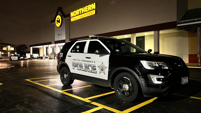 Several Mount Prospect police SUVs remain on scene after a Mount Prospect Fire Department ambulance departed the scene with an injured employee at Northern Tool, Tuesday evening, December 5, 2023