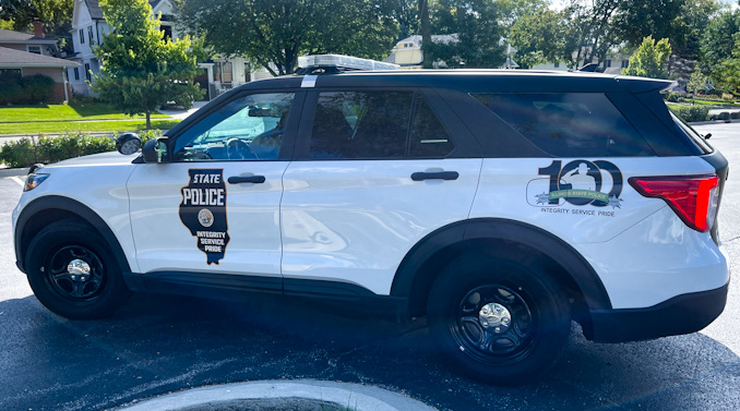 Illinois State Police  commemorative squad car inspired by the squad cars used in the early 1950s and visiting in Arlington Heights on September 29, 2022.