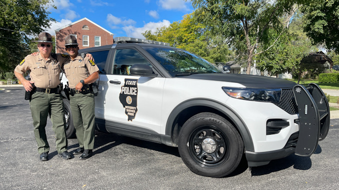 Illinois State Police  commemorative squad car inspired by the squad cars used in the early 1950s and visiting with troopers in Arlington Heights on September 29, 2023