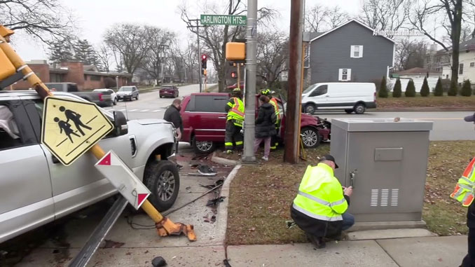 Crash scene at Arlington Heights Road and Olive Street on Saturday, December 23, 2023 (CARDINAL NEWS)