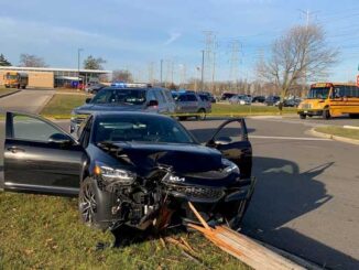 Crashed Kia Stinger after it was stolen in Volo Friday morning, December 15, 2023 (SOURCE: Lake County Sheriff's Office)