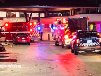 An ambulance, a fire engine, and several police vehicles on scene to help a victim of an apparent drug overdose at Suburban Studios in Arlington Heights on Tuesday evening, December 5, 2023