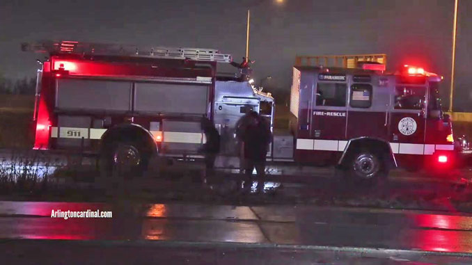 Palatine Fire Department at the scene of a rollover crash on the exit ramp from NB Route 53 to EB Palatine Road near Arlington Heights and Palatine early Sunday morning December 17, 2023 (CARDINAL NEWS)