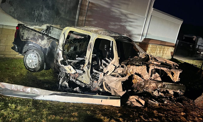 Wrecked pickup truck after Beach Park DUI crash on Sunday, December 3, 2023 (SOURCE: Lake County Sheriff's Office)