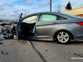 Crash involving a stolen vehicle on Milwaukee Avenue near Crain Street in Niles, Tuesday, January 2, 2024 (SOURCE: Niles Fire Department)