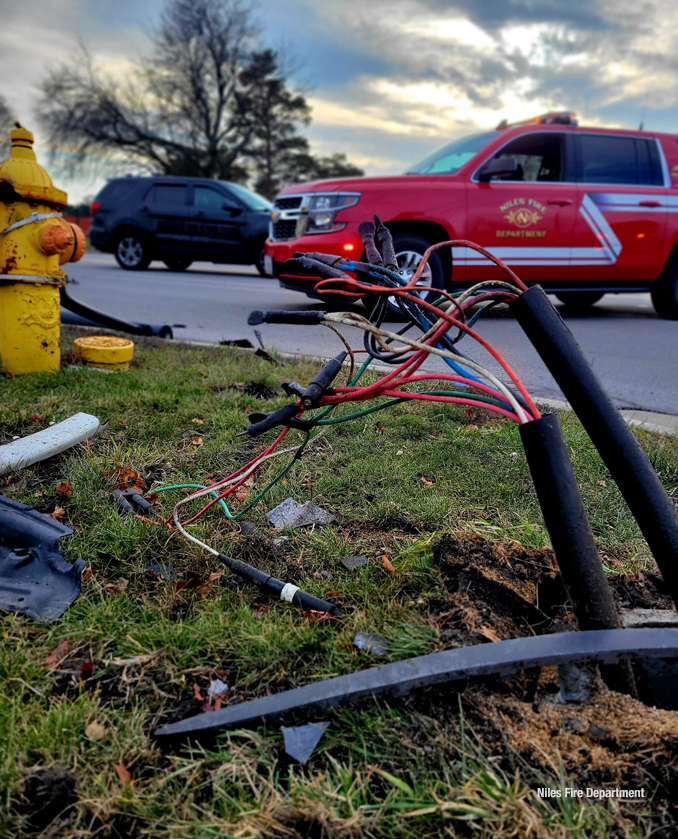 Crash involving a stolen vehicle on Milwaukee Avenue near Crain Street in Niles, Tuesday, January 2, 2024 (SOURCE: Niles Fire Department).