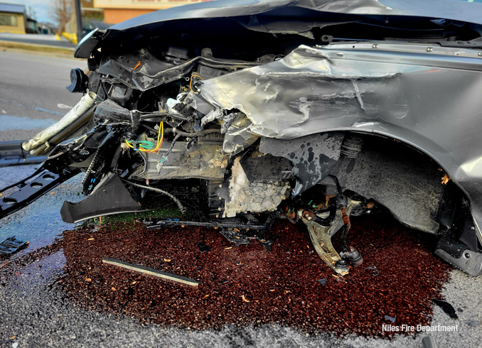 Crash involving a stolen vehicle on Milwaukee Avenue near Crain Street in Niles, Tuesday, January 2, 2024 (SOURCE: Niles Fire Department)