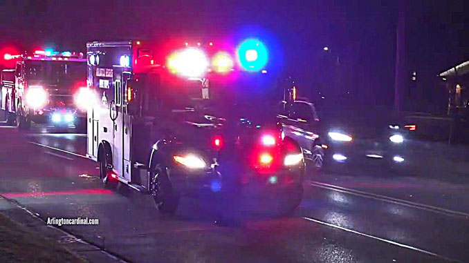 Arlington Heights ambulance and fire engine at the scene where a pedestrian was killed on Rand Road (US-12) in Arlington Heights (CARDINAL NEWS).