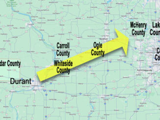 Gas odor from Iowa to Illinois on Tuesday, January 2, 2024 (Map data ©2024 Google)