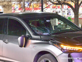 Vehicle damage to a small silver SUV that occurred when a pedestrian was hit by the vehicle and killed on Friday evening, January 5, 2024 (PHOTO CREDIT: Craig/CapturedNews)