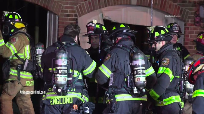 Firefighters at the front door of a home on Brandywyn Lane that was seriously damage by fire Wednesday night, February 21, 2024 (CARDINAL NEWS)