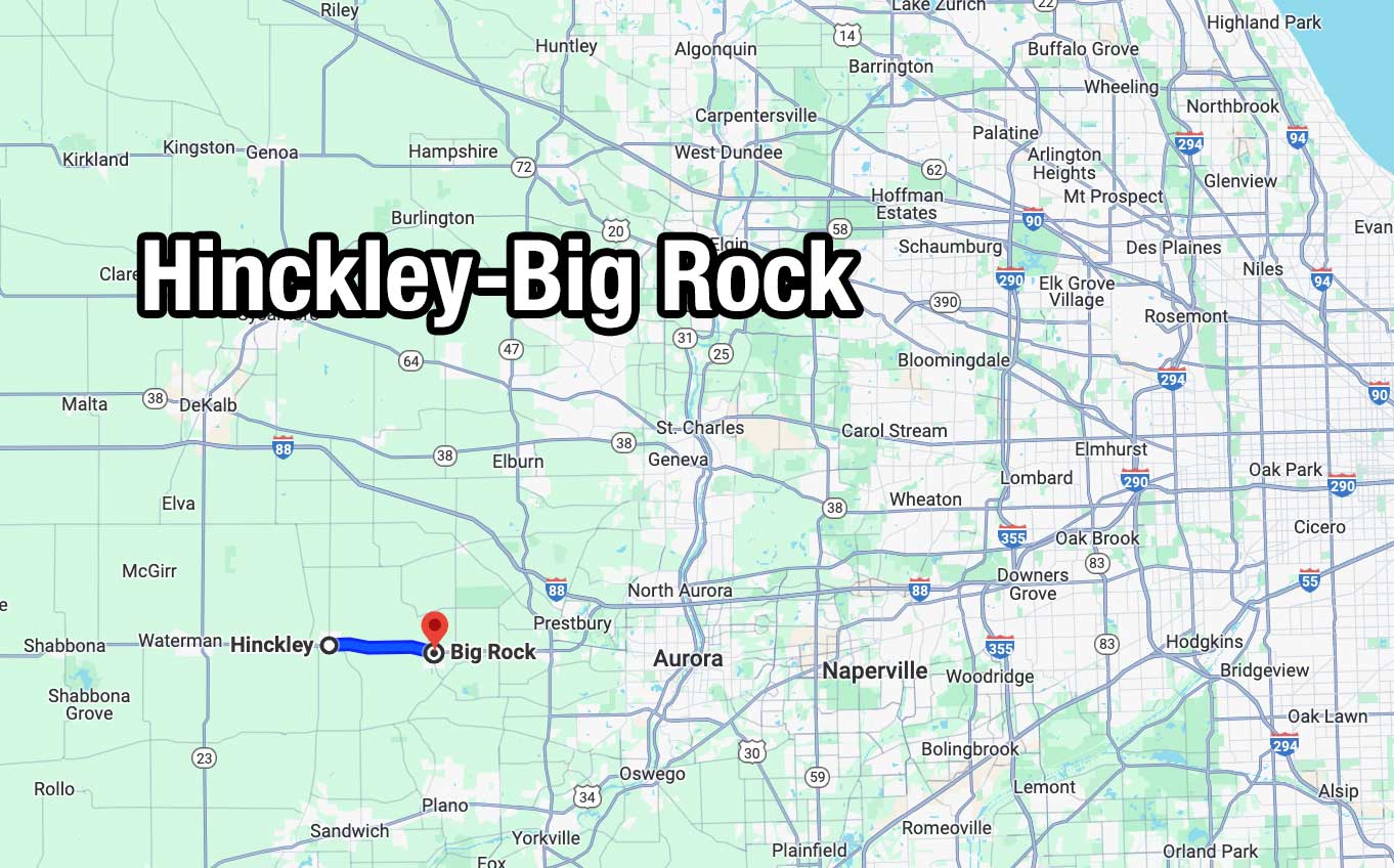 Hinckley to Big Rock, Illinois (SOURCE: Map data ©2024 Google)