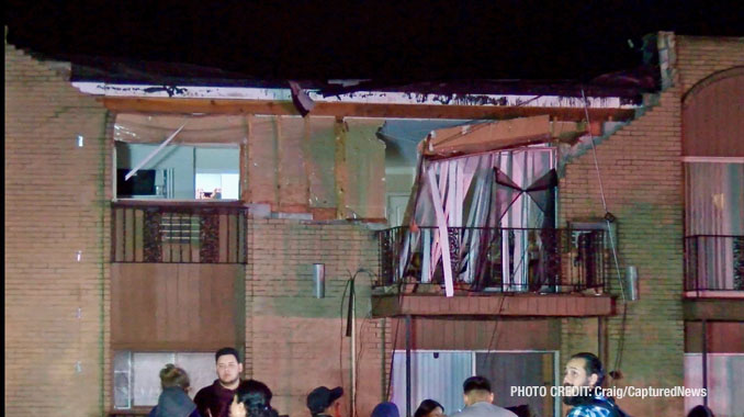 Partial roof and wall collapse at Washington Apartments in Mundelein in storm damage Tuesday, February 27, 2024 (Craig/CapturedNews)