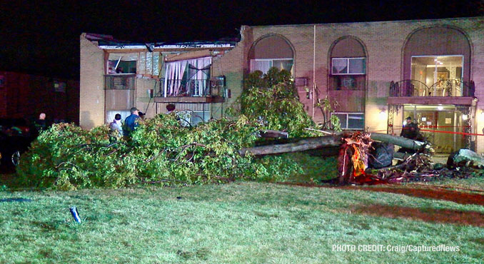 Partial roof and wall collapse at Washington Apartments in Mundelein in storm damage Tuesday, February 27, 2024 (Craig/CapturedNews)