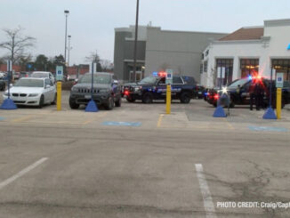 Several Vernon Hills police SUVs near the stolen white BMW 328i in Vernon Hills on Saturday, February 3, 2024 (Craig/CapturedNews)