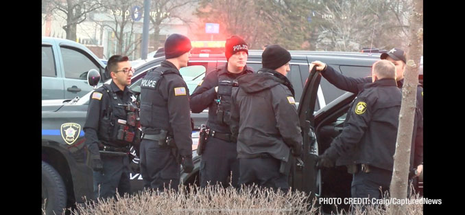 The scene were teens where apprehended in a stolen white BMW 328i in Vernon Hills on Saturday, February 3, 2024 (Craig/CapturedNews)