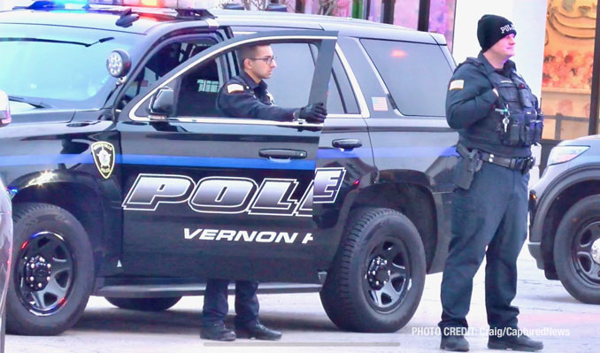 The scene where teens were apprehended in a stolen white BMW 328i in Vernon Hills on Saturday, February 3, 2024 (Craig/CapturedNews)