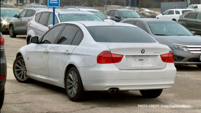 The scene were teens where apprehended in a stolen white BMW 328i in Vernon Hills on Saturday, February 3, 2024 (Craig/CapturedNews)