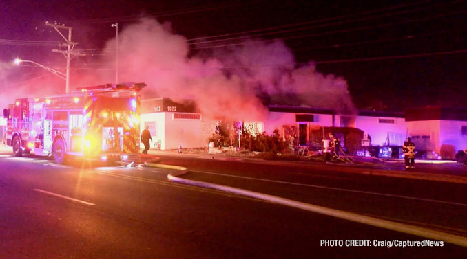 Firefighters working at the scene of an extra-alarm fire at Joseph's Florist on Milwaukee Avenue in Libertyville on Tuesday night, February 6, 2024 (Craig/CapturedNews)