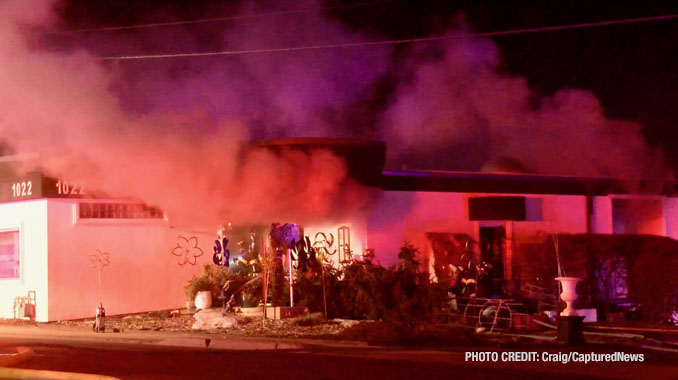 Firefighters working at the scene of an extra-alarm fire at Joseph's Florist on Milwaukee Avenue in Libertyville on Tuesday night, February 6, 2024 (Craig/CapturedNews)